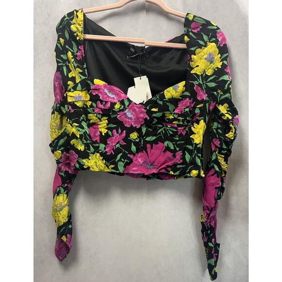 ZARA Floral Peasant Preppy Blouse Crop Top Size Large NWT - Picture 5 of 12